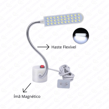 Luminária Magnética com 30 pontos de led e haste flexível - 220V